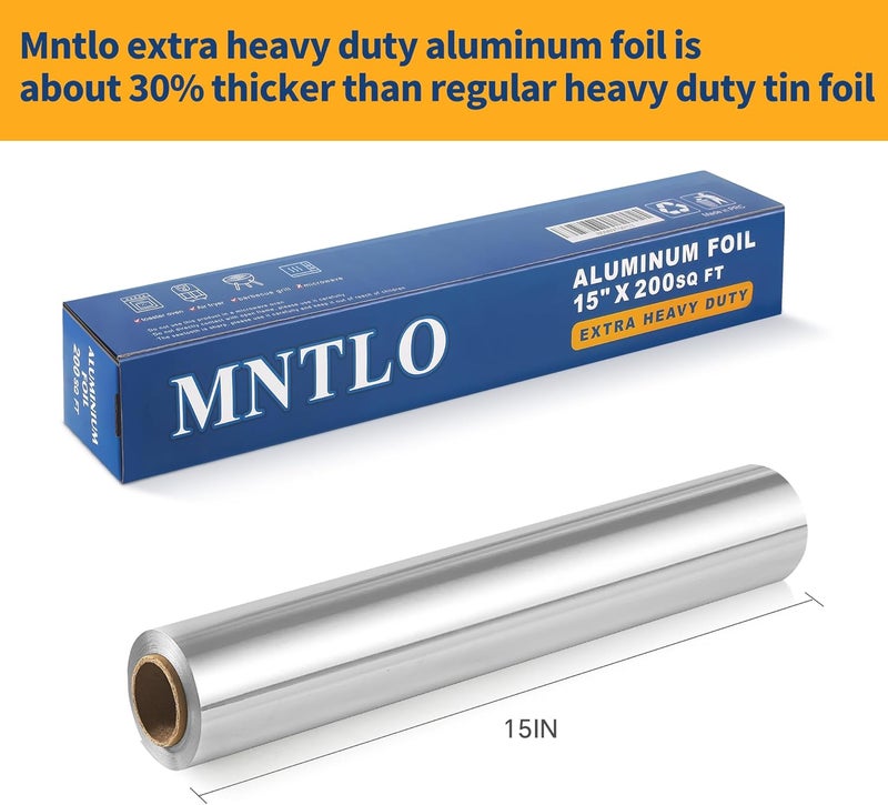 MNTLO Super Thick Heavy Duty Grilling Aluminum Foil - 15" x 200 SQ FT(About 30% Thicker Than Regular Heavy Duty Foil) - for Grilling, BBQ, Cooking, Food Preservation & Storage, Commercial Use - Image 2